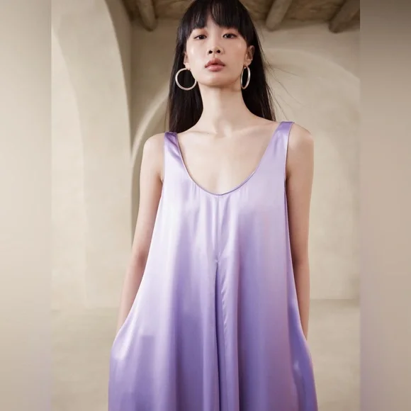 NWT Lilac Serenade Silk Maxi Dress Banana Republic  Sz XS - Picture 3 of 9